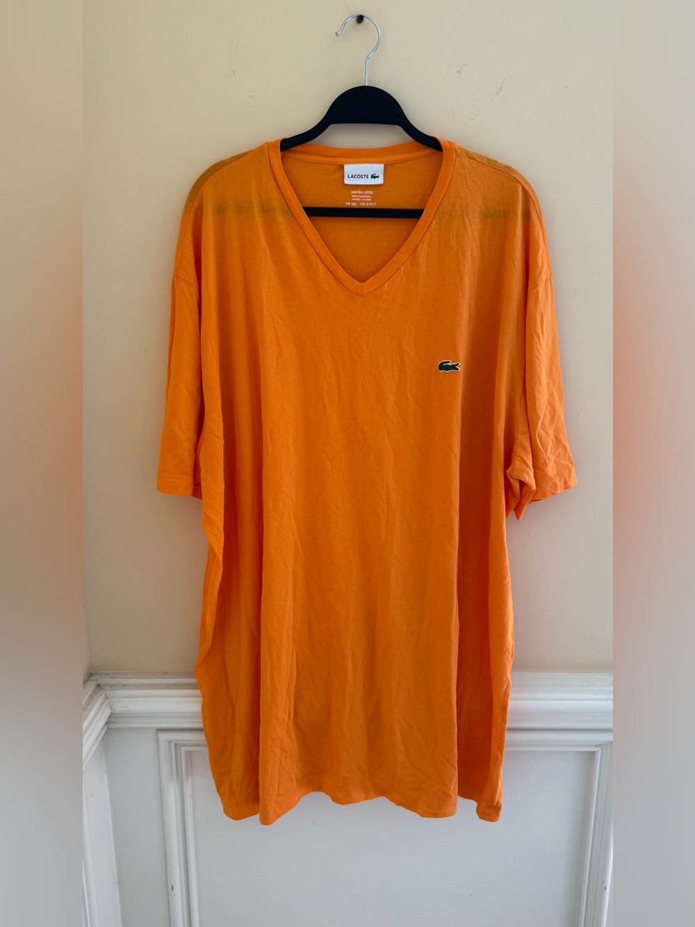 Lacoste Men's Bright Orange V-Neck Tee‎ with Crocodile Logo Size 3XLT